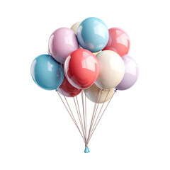 A Fluffy 3D Cartoon Balloon Bouquet with Soft Rounded Bunch of Balloons Isolated on Transparent Background