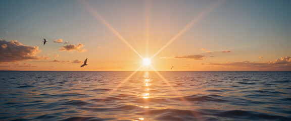 Serene sunset over calm sea, twilight tranquility