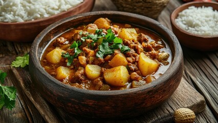 Delicious Meat and Potato Curry Served with Steamed Rice