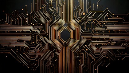 Digital Circuitry Pattern in Black and Gold