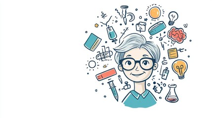 Scientist with ideas, education and innovation, exploring science, white background, creativity and inspiration