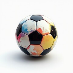 Fototapeta premium A vibrant soccer ball positioned on a plain white background, capturing its dynamic design and the excitement of the game