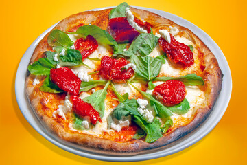 Pizza, dried tomatoes, arugula