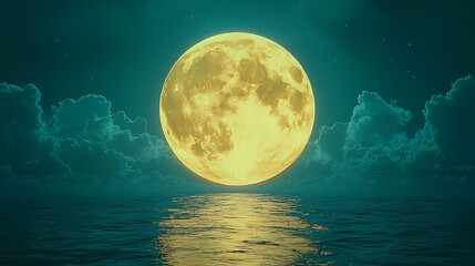 Full moon over water at night