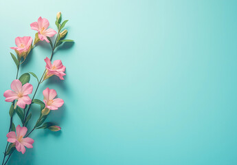 Naklejka premium Flowers on Turquoise Background with Copy Space