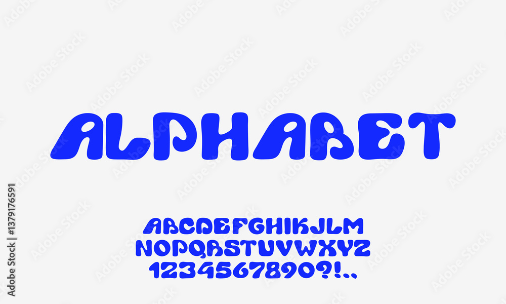 Fototapete playful font. typeface with bubble balloon effect. y2k alphabet. wavy groovy letters. bold contempor