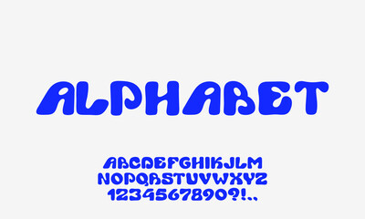 Playful font. Typeface with bubble balloon effect. Y2K alphabet. Wavy groovy letters. Bold contemporary typescript. Rounded font. Plump alphabet