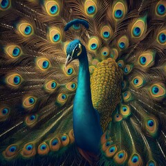  Regal Peacock: A Close-Up of its Open Plumage Revealing Detailed Patterns and Rich Colors.