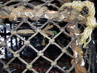 Close up of much used and well worn lobster pots