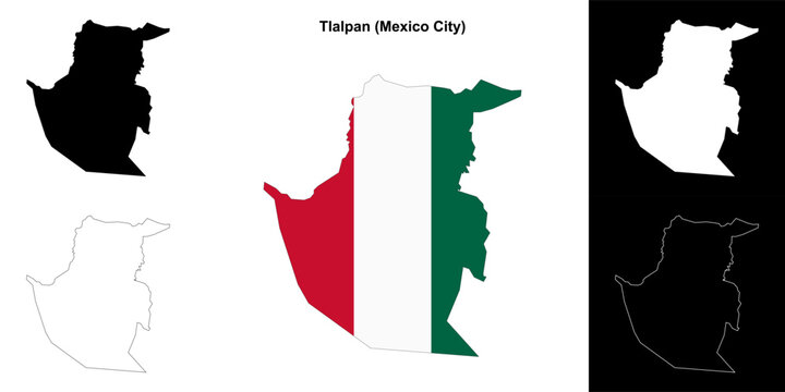 Tlalpan borough (Mexico City) outline map set