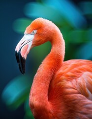 Fototapeta premium Vibrant scarlet flamingo in lush greenery