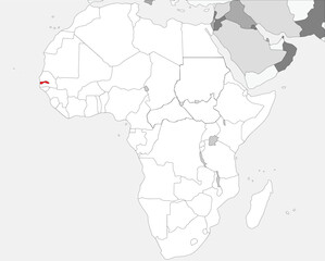 Detailed national location map of THE GAMBIA within the great continent of Africa