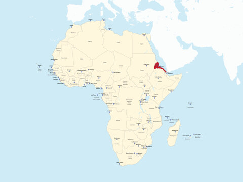 Detailed national location map of ERITREA within the great continent of Africa