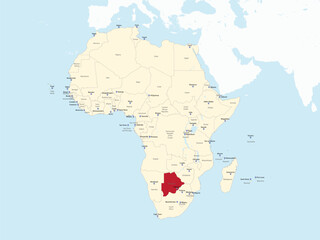 Detailed national location map of BOTSWANA within the great continent of Africa
