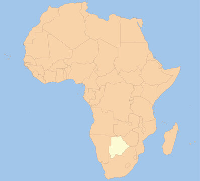 Detailed national location map of BOTSWANA within the great continent of Africa
