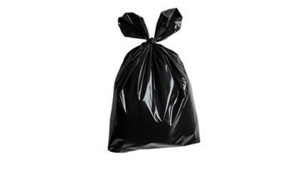 Black plastic pet waste bag, isolated on white. Responsible disposal solution for dog owners. Hygiene and cleanliness concept for pet care.