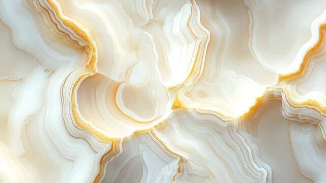 A close-up view of a beautiful abstract Tridacna marble texture with flowing patterns in shades of cream, beige, and gold. The smooth lines create a sense of elegance and sophistication.