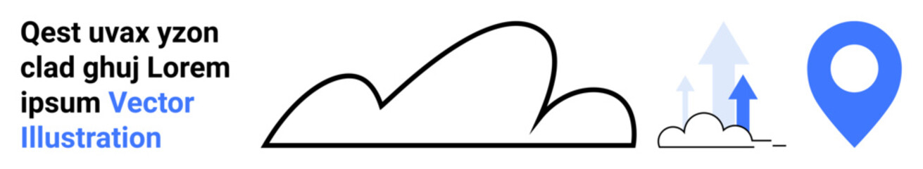 Minimalist cloud outline, location pin, and upward arrows signify progress, navigation, growth, and technology. Ideal for travel, tech, networking innovation navigation concepts growth simple