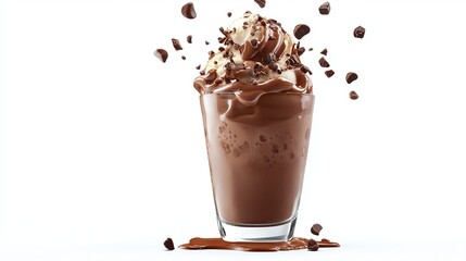 Delicious Chocolate Ice Cream Sundae Sweet Treat Dessert Yummy Chocolate Chips Creamy Cold Refreshing Beverage Indulgent Food Photography Studio Shot White Background Tasty Milk Shake Summer Drink    