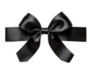 Elegant Black Ribbon Tied in a Bow – Isolated on Transparent Background
