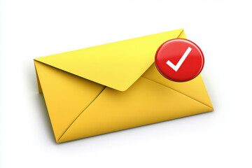 Yellow envelope with read mark on white isolated background