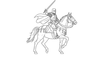 Medieval Knight on Horseback Line Art Illustration a valiant warrior astride his steed ready for battle