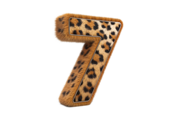 Stylized number seven with a leopard print fur texture