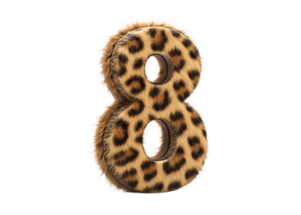 Decorative leopard print number eight on transparent background