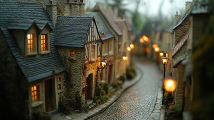 Fototapeta premium Charming Stone Village Street at Night