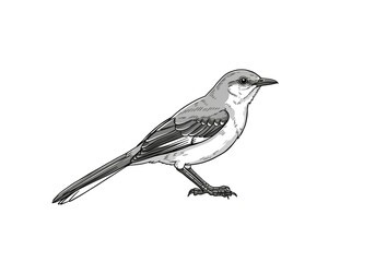 Northern Mockingbird Bird Illustration Grey Scale Drawing Wildlife Nature Avian Fauna