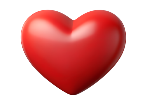 Cute red heart with a shiny finish on a transparent background