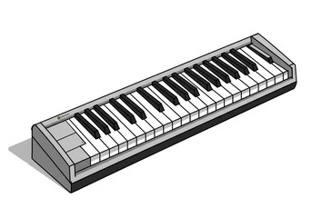 A grayscale illustration of a sleek MIDI keyboard perfect for music production and composition