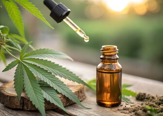 CBD Oil Dropper with Hemp Leaf – Natural Remedy and Wellness Concept