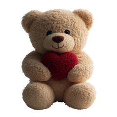 Classic Teddy Bear Holding a Red Heart Isolated on Transparent Background