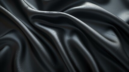Obraz premium A close-up view of smooth, black fabric draping elegantly, showcasing texture, shine, and depth for textile design and artistic inspiration.