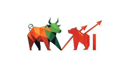 Fototapeta premium Bull and bear market, geometric illustration, stock image