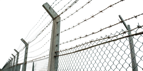 Security barrier with barbed wire on a transparent background