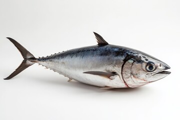 Naklejka premium A whole fresh raw fish presented on a plain white background