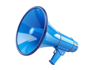 Bright blue megaphone with a sleek design on a transparent background
