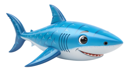 Colorful cartoon shark with friendly face and transparent background