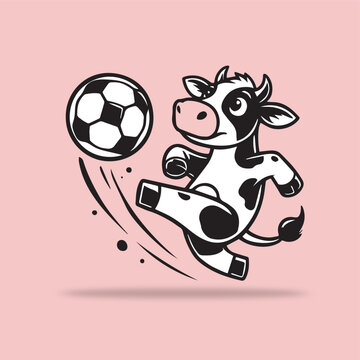 Laughing cow playing football in the football field vector