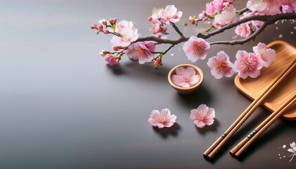 table adorned with cherry blossom branch and chopsticks epitomizing japanese food culture