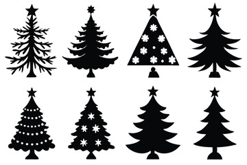 Obraz premium Christmas Tree Vector Shape Set Pine Tree Silhouettes with Stars Monochrome Icons