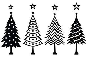 Christmas Tree Vector Shape Set Pine Tree Silhouettes with Stars Monochrome Icons