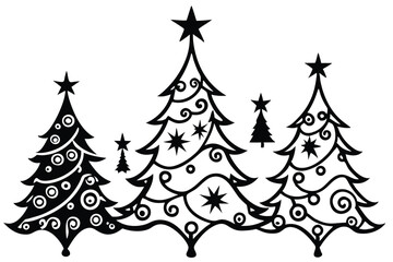 Christmas Tree Vector Shape Set Pine Tree Silhouettes with Stars Monochrome Icons