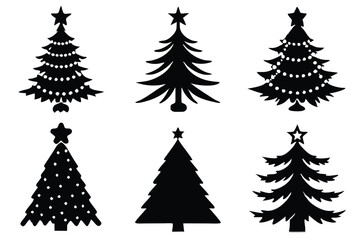 Christmas Tree Vector Shape Set Pine Tree Silhouettes with Stars Monochrome Icons