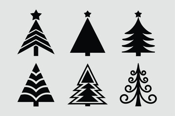 Obraz premium Christmas Tree Vector Shape Set Pine Tree Silhouettes with Stars Monochrome Icons
