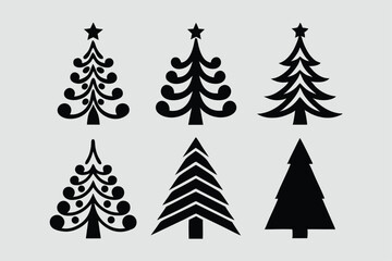 Christmas Tree Vector Shape Set Pine Tree Silhouettes with Stars Monochrome Icons