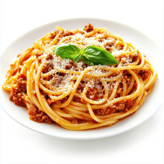 Spaghetti Bolognese: A tempting overhead shot showcases a steaming plate of spaghetti Bolognese, garnished with fresh basil and grated cheese. This dish is a culinary delight