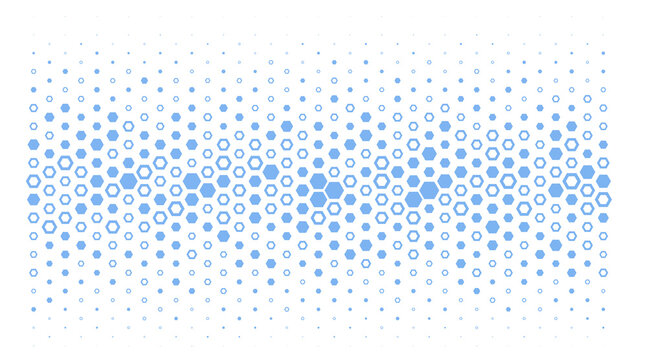 Sci-fi hexagonal pattern with a repetitive, segmented design. Blue hexagonal shapes and dots on a transparent background create a futuristic, technological texture. Ideal for digital backgrounds,